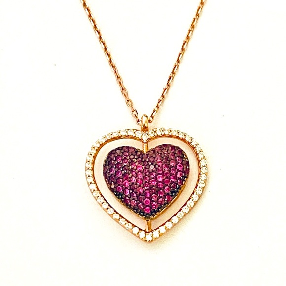 Jewelry - 💕Reversible heart silver necklace pink / clear cz